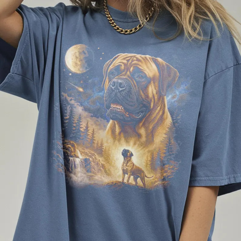 Comfort Tee Bullmastiff Howling Moon Dog Animal Pet Lover Shirt