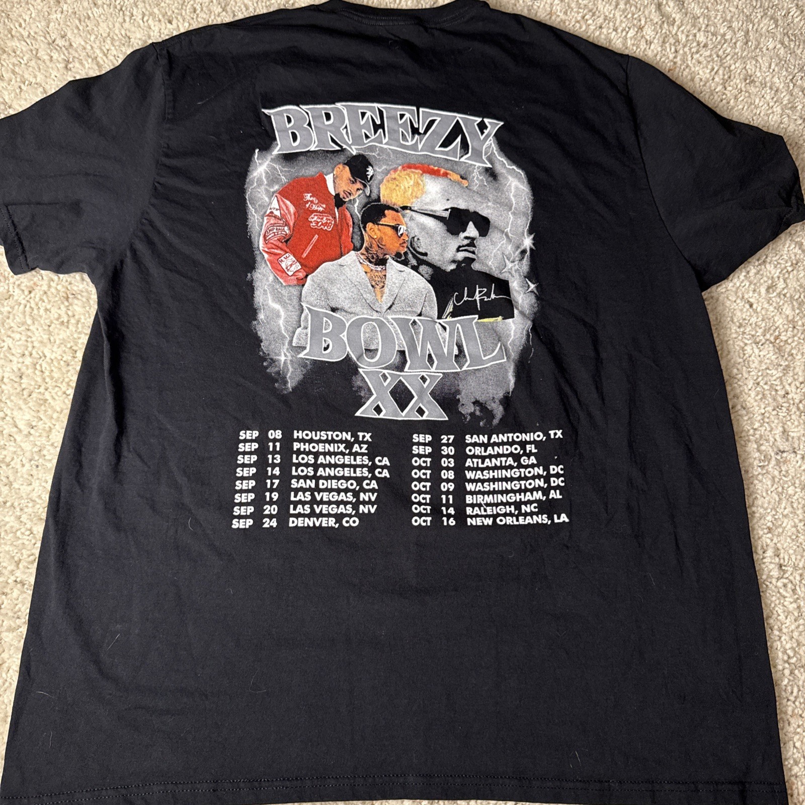 Custom Chris Brown Rhinestone Concert T-shirt Double-Sided Breezy Bowl XX Size L