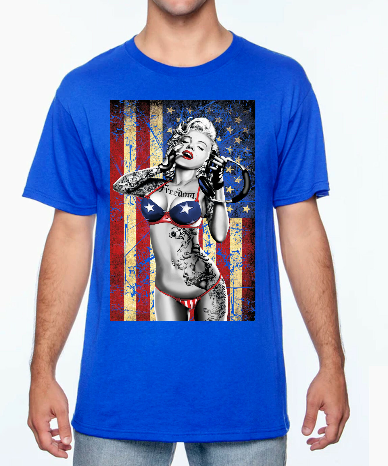 Sexy Flag Tat Girl & US Flag American Patriot Founding Fathers Freedom Tee