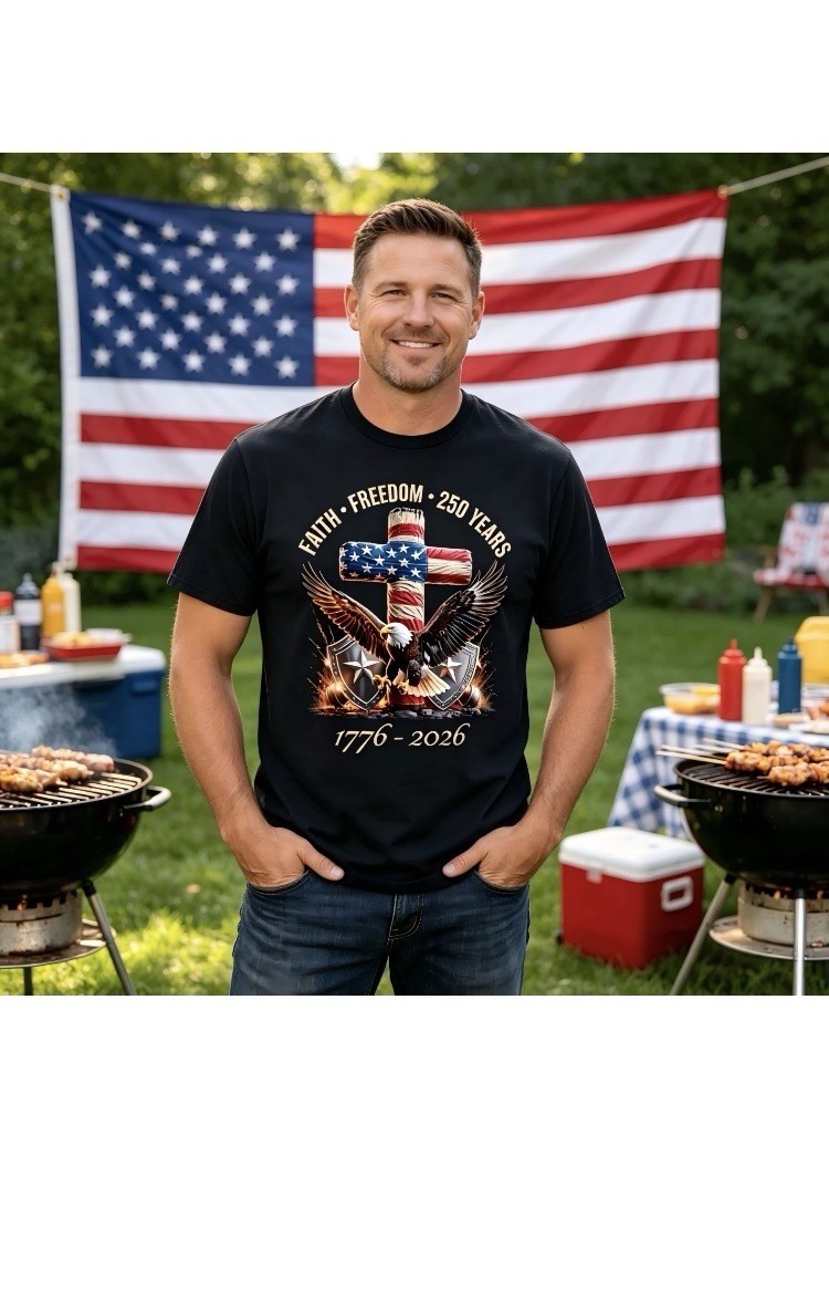 Men’s Black Graphic Print T-Shirt L Short Sleeve Crew Neck Faith Freedom 1776
