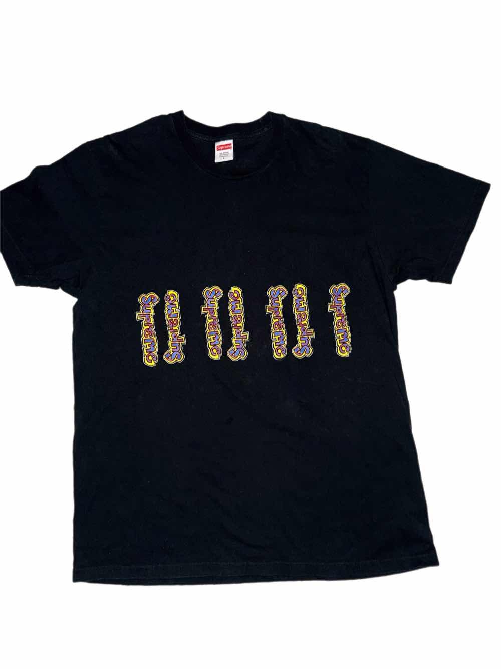 Supreme Logo Stripe SS Tee Black Mens