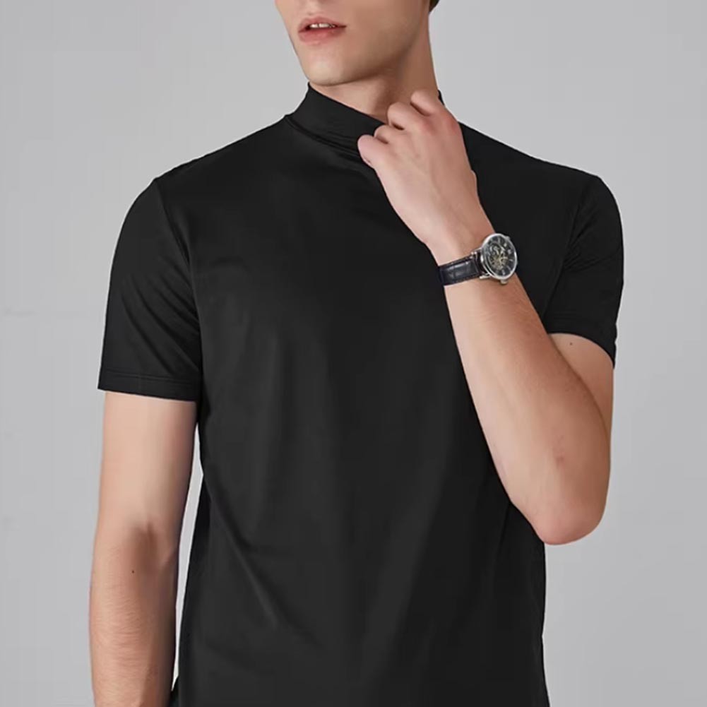 Men’s Casual T Shirt Short Sleeve for Slim Fit Half High Neck Solid Summer Wear