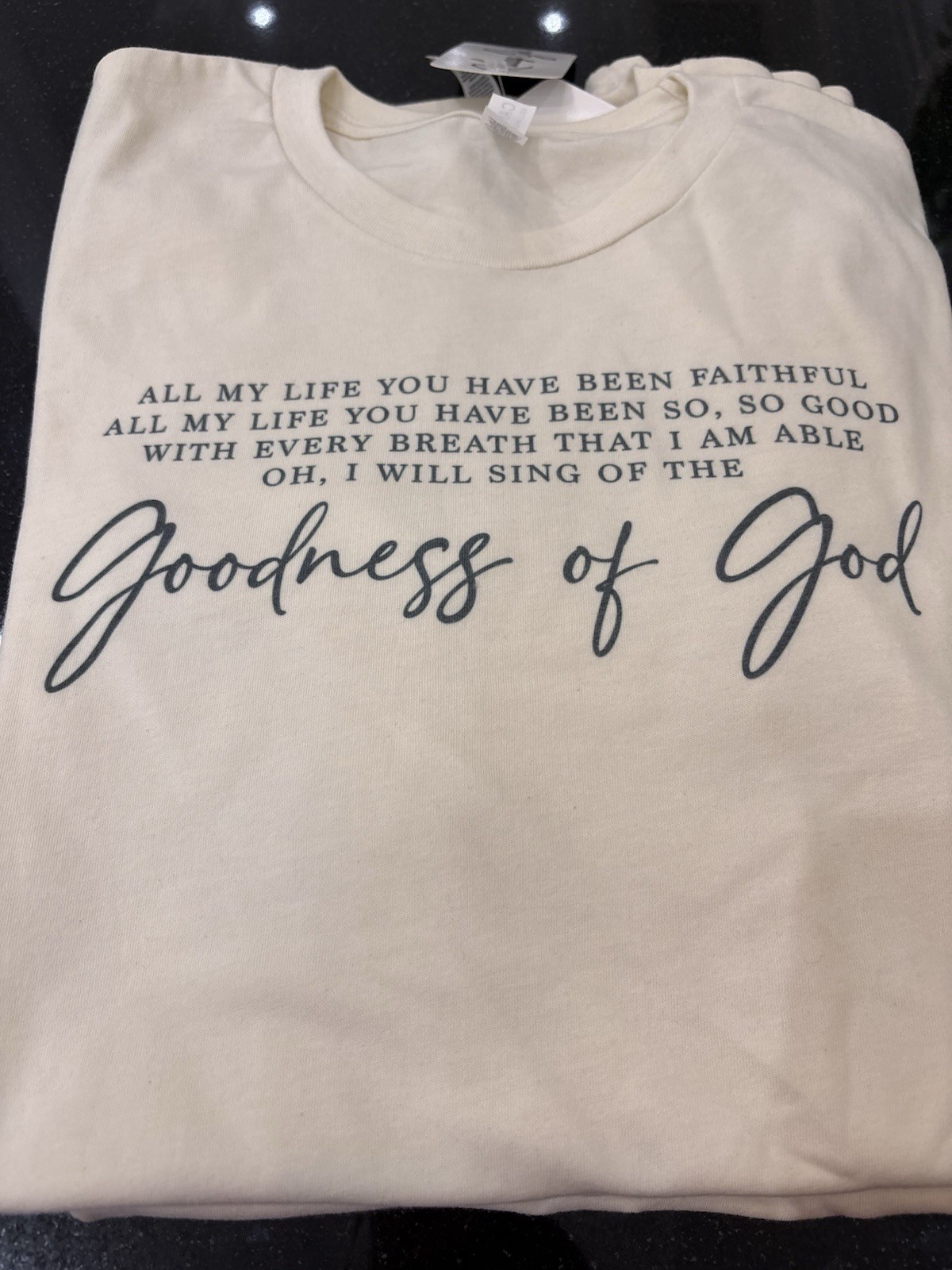 Graphic Print T-Shirt Short Sleeve “Goodness of God” Beige XS S M L XL 2X 3X