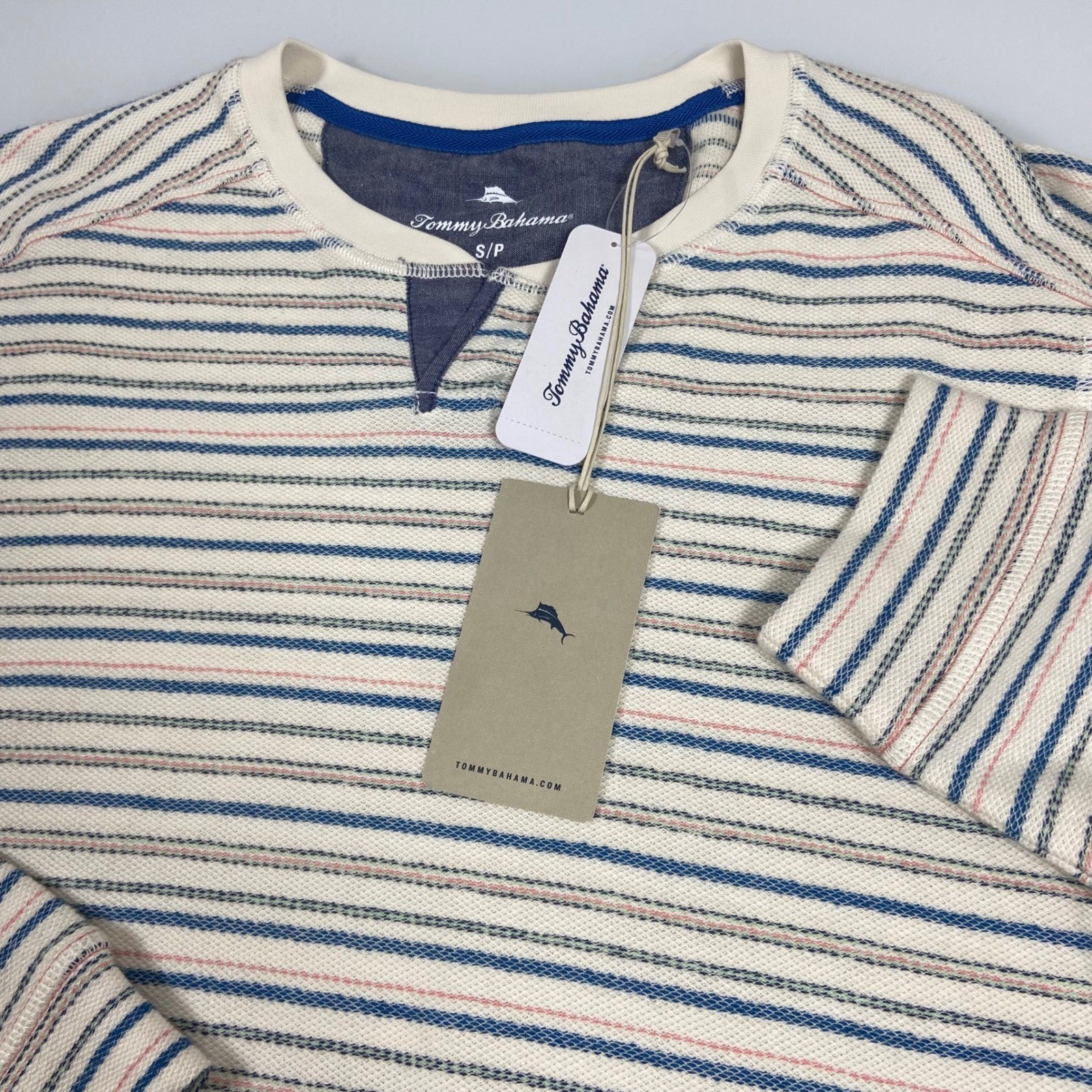 Tommy Bahama Mens Small Horizon Beach Stripe Abaco Shirt Coconut NEW Henley