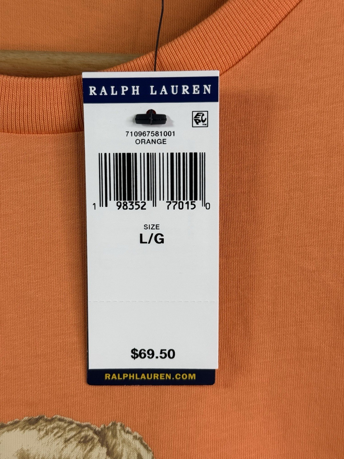 Polo Ralph Lauren Orange Classic Fit Polo Bear Short Sleeve T Shirt Men’s Large