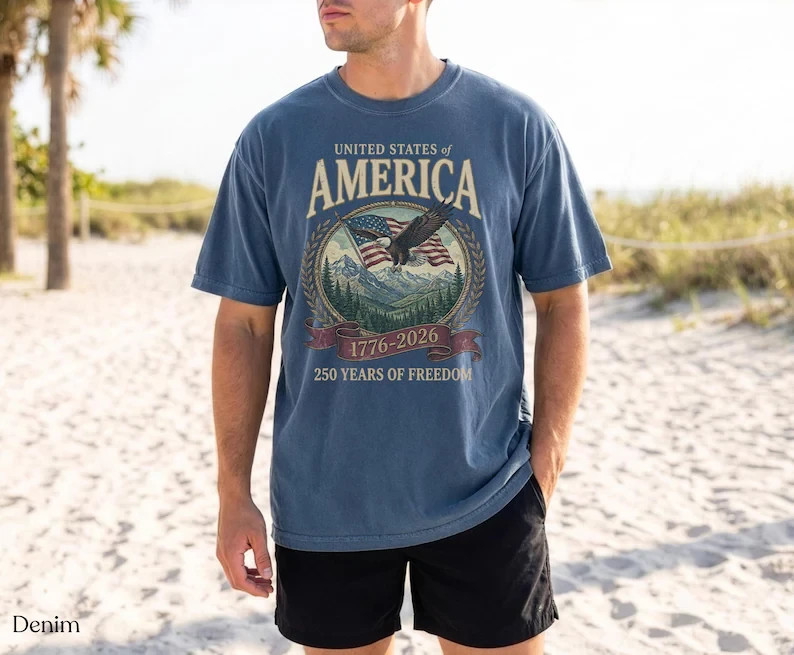 USA 250th Anniversary Vintage Graphic T-Shirt 1776-2026 Comfort Colors Patriotic