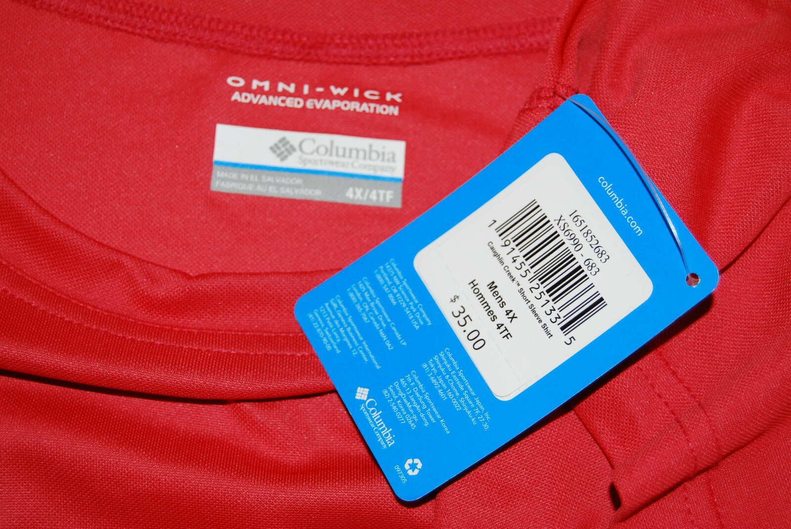 NWT & Flaw Columbia Men’s Big & Tall Terra Cotta Red Caughlin Creek SS Tee 4X