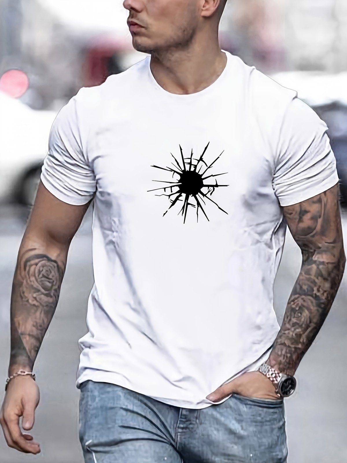 Men’S Cracked Pattern Summer Casual Short-Sleeve T-Shirt