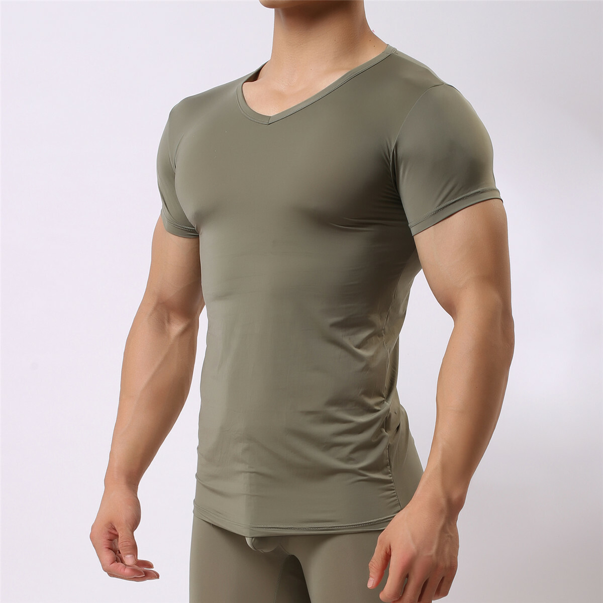 Men Smooth Gym Sport T-shirt Fitness Muscle Stretch Soft Tee Tops Clothes Basic