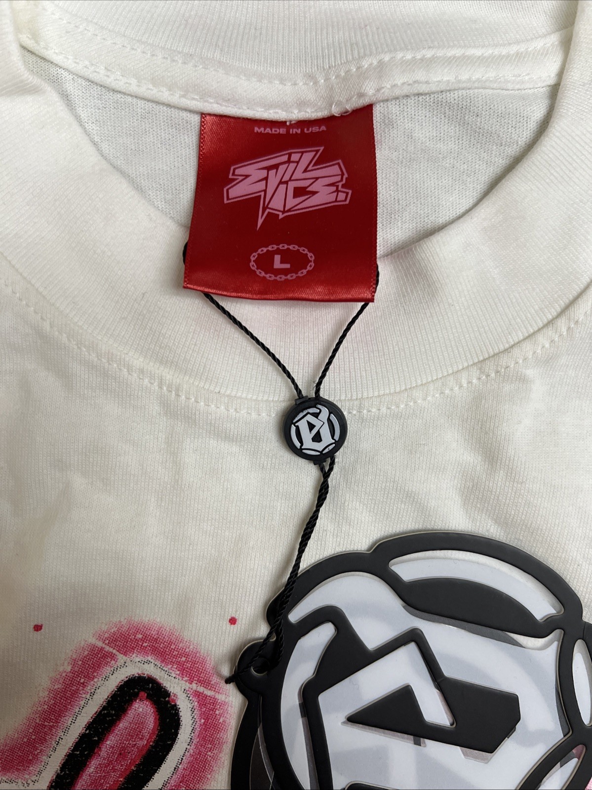 Evil Vice Red Tag Size Large White Pink Stripper NWT Long Sleeve