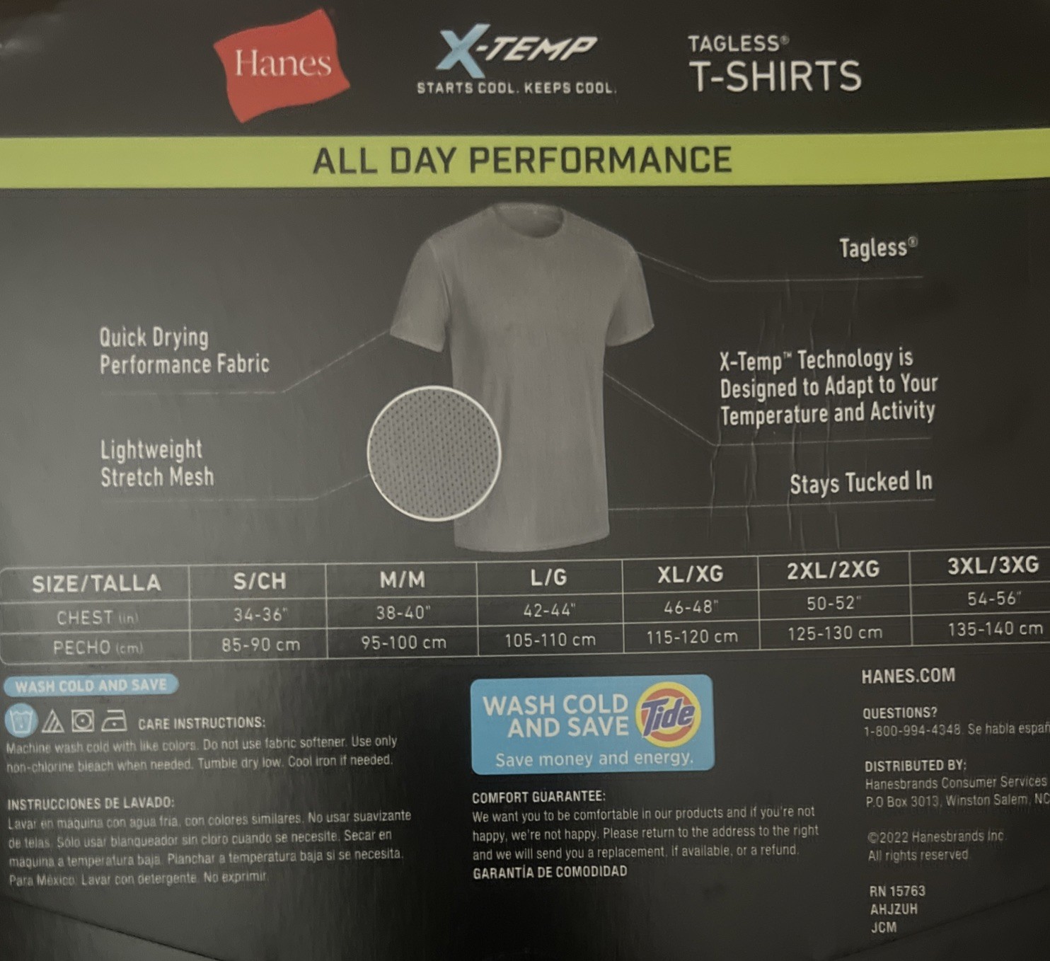 3XL Hanes Men 3 Pack Tagless X-Temp All day Performance T-Shirts NIP