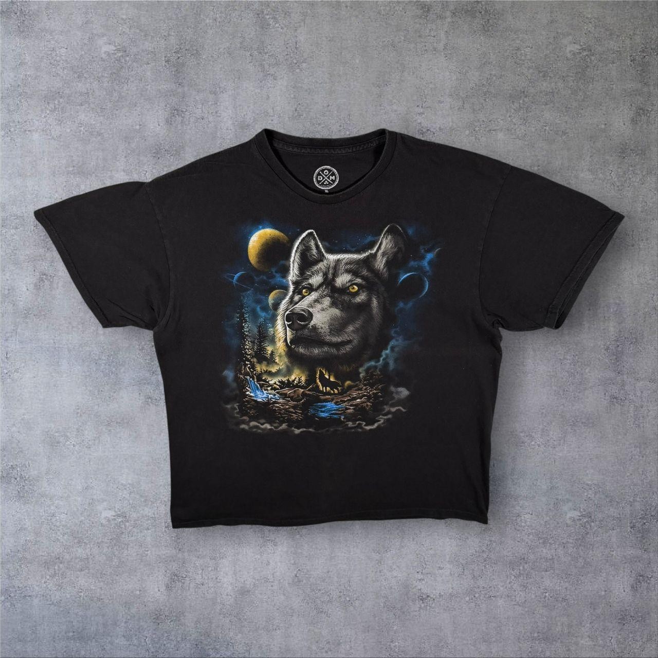 DOM Goth Wolf Animal Wildlife Graphic Black Cotton T-Shirt XL