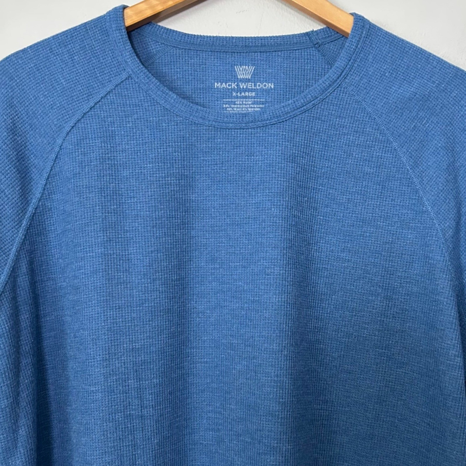 Mack Weldon Shirt Men XL Blue Waffle Knit Thermal Wool Blend Long Sleeve Stretch