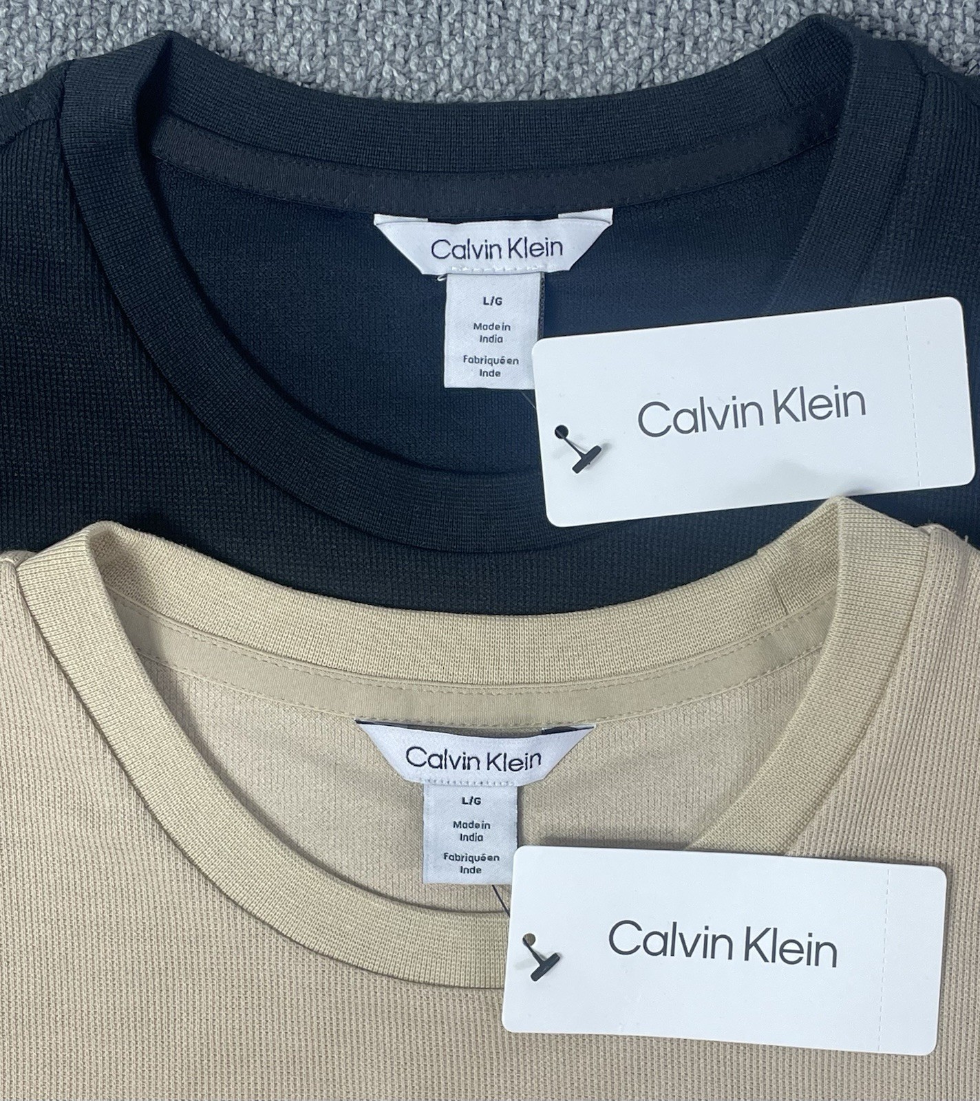 Calvin Klein Men’s Lot of 2 Size LARGE Black & Tan Waffle Tees NWT