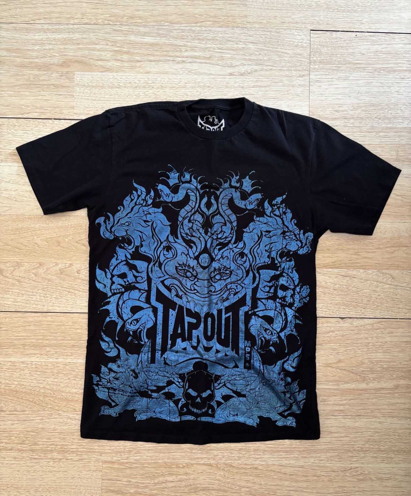 VTG Tapout Shirt Mens Large Black Blue Dragon Skull Graphic Tee Y2K MMA Grunge