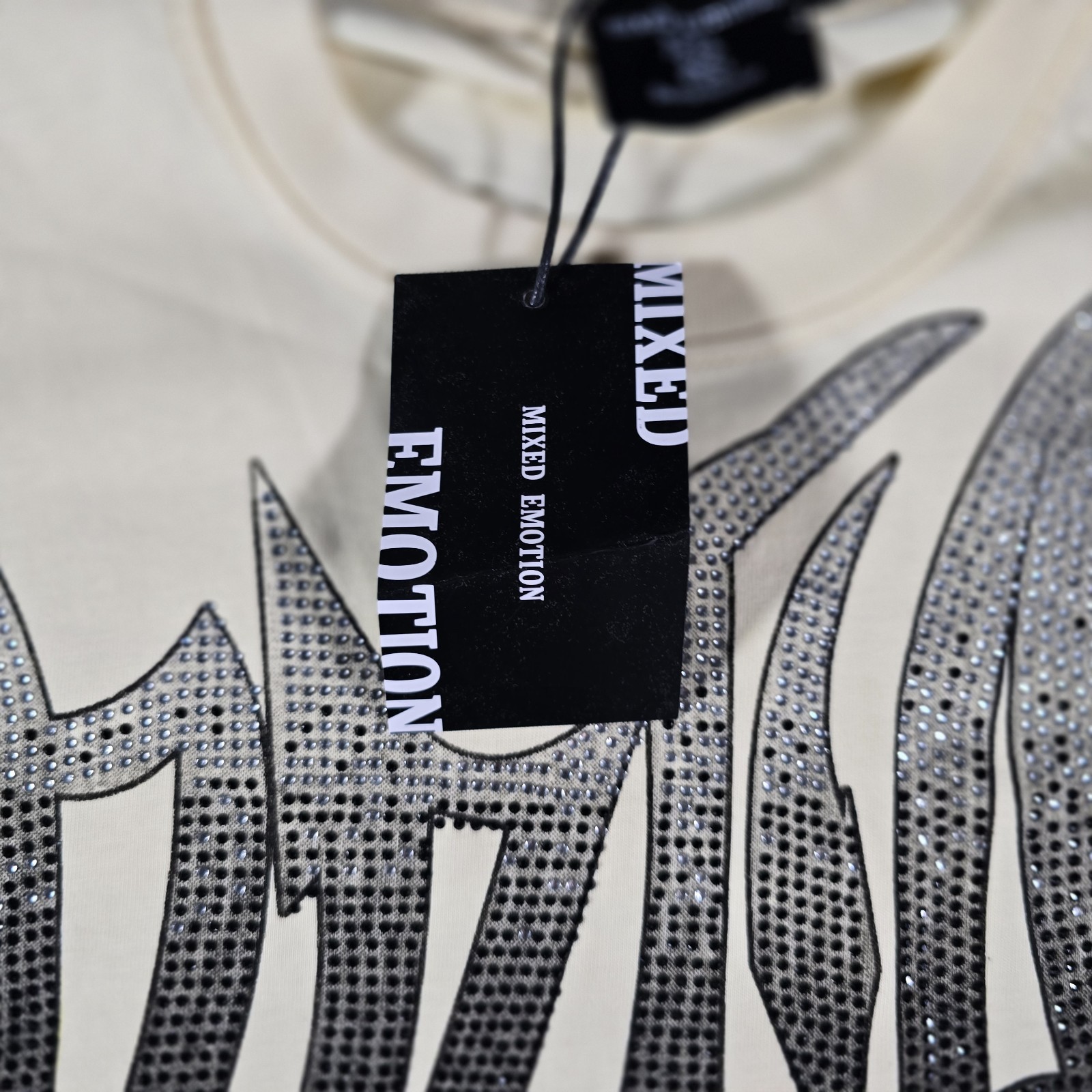 Mixed Emotion Clothing Jetski Rhinestone T-Shirt Mens Cream Y2K Streetwear Size