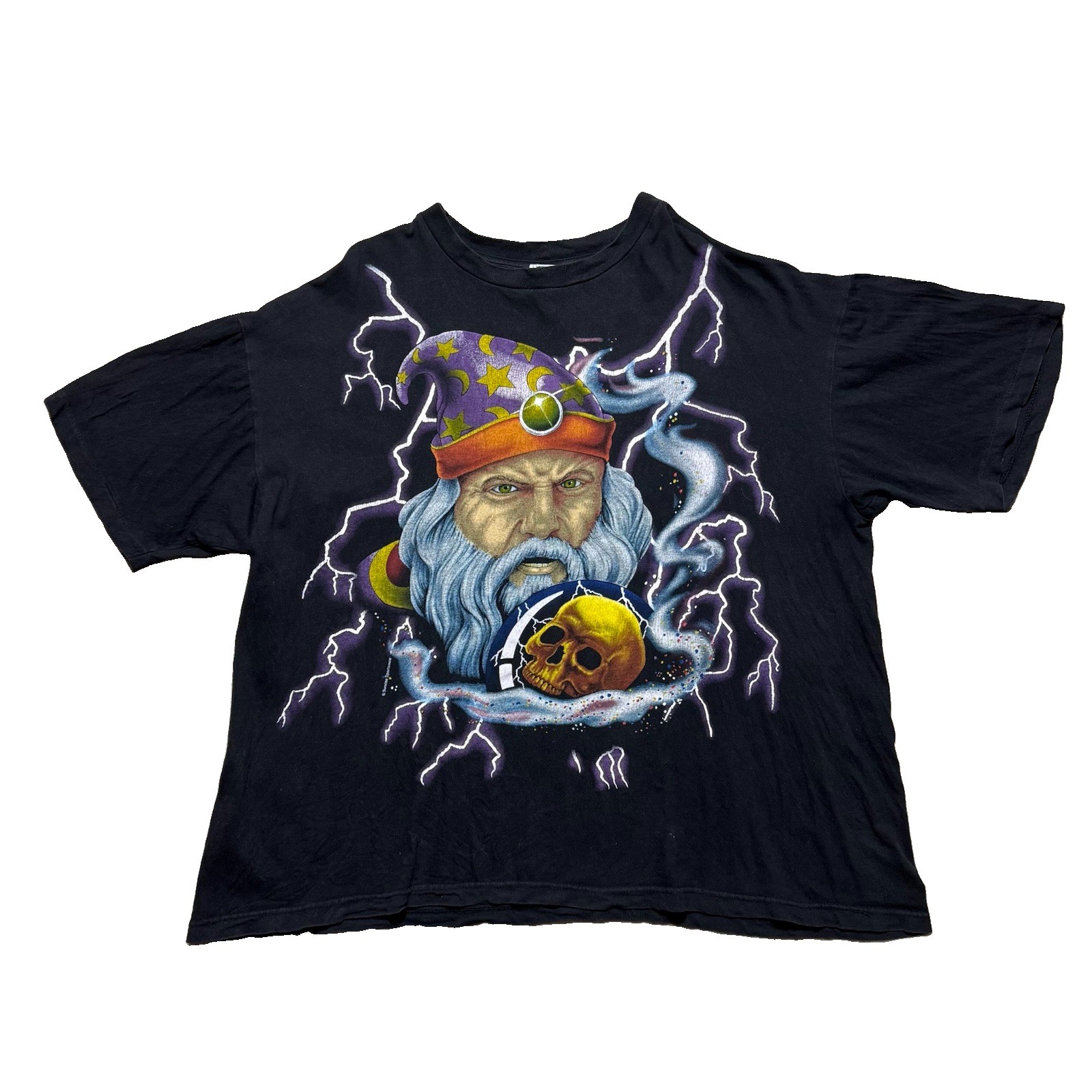 Vtg USA Thunder Wizard Shirt Mens XXL Crystal Ball Skull Lightning Single Stitch