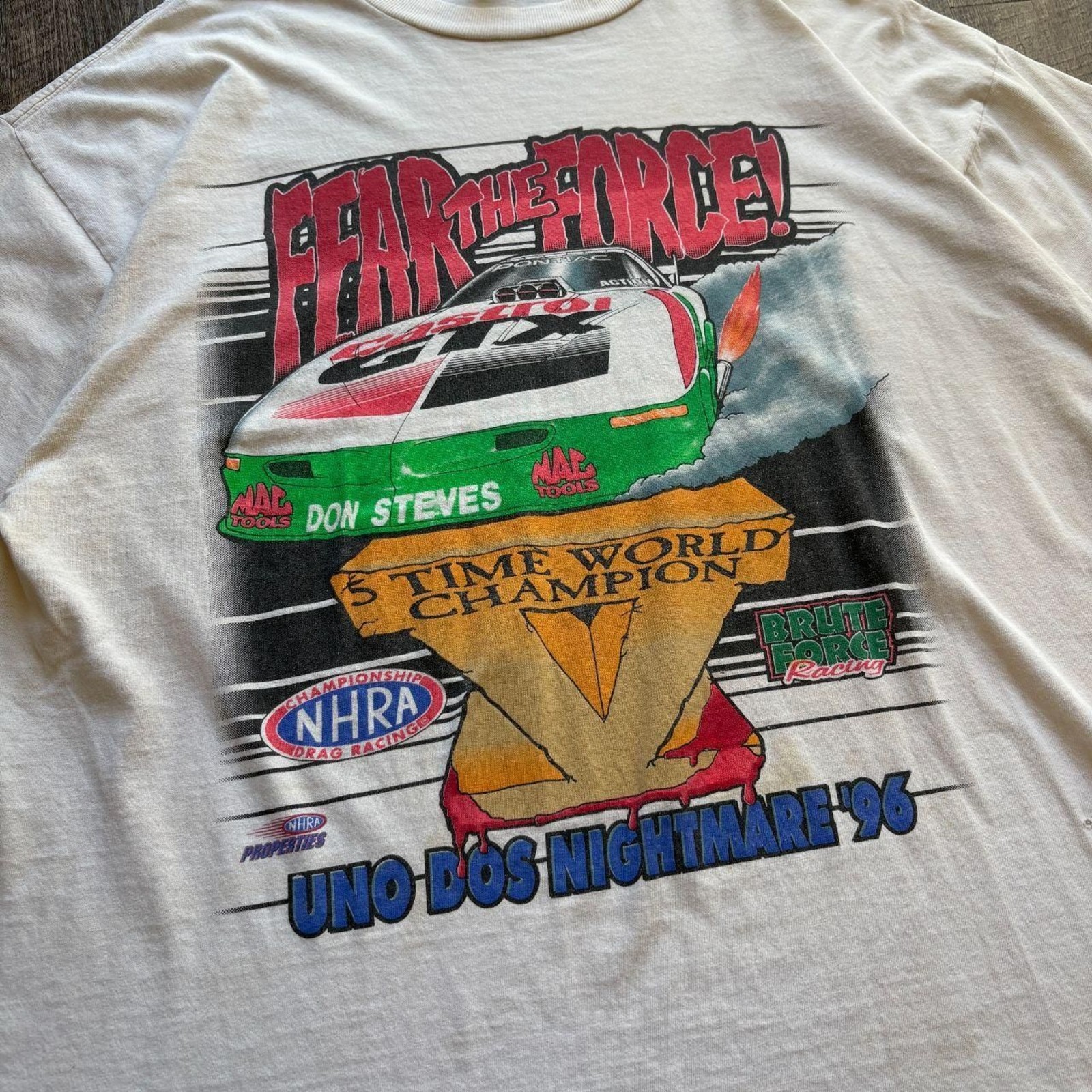 Vintage 1996 White NHRA John Force “Fear The Force” Racing Tee