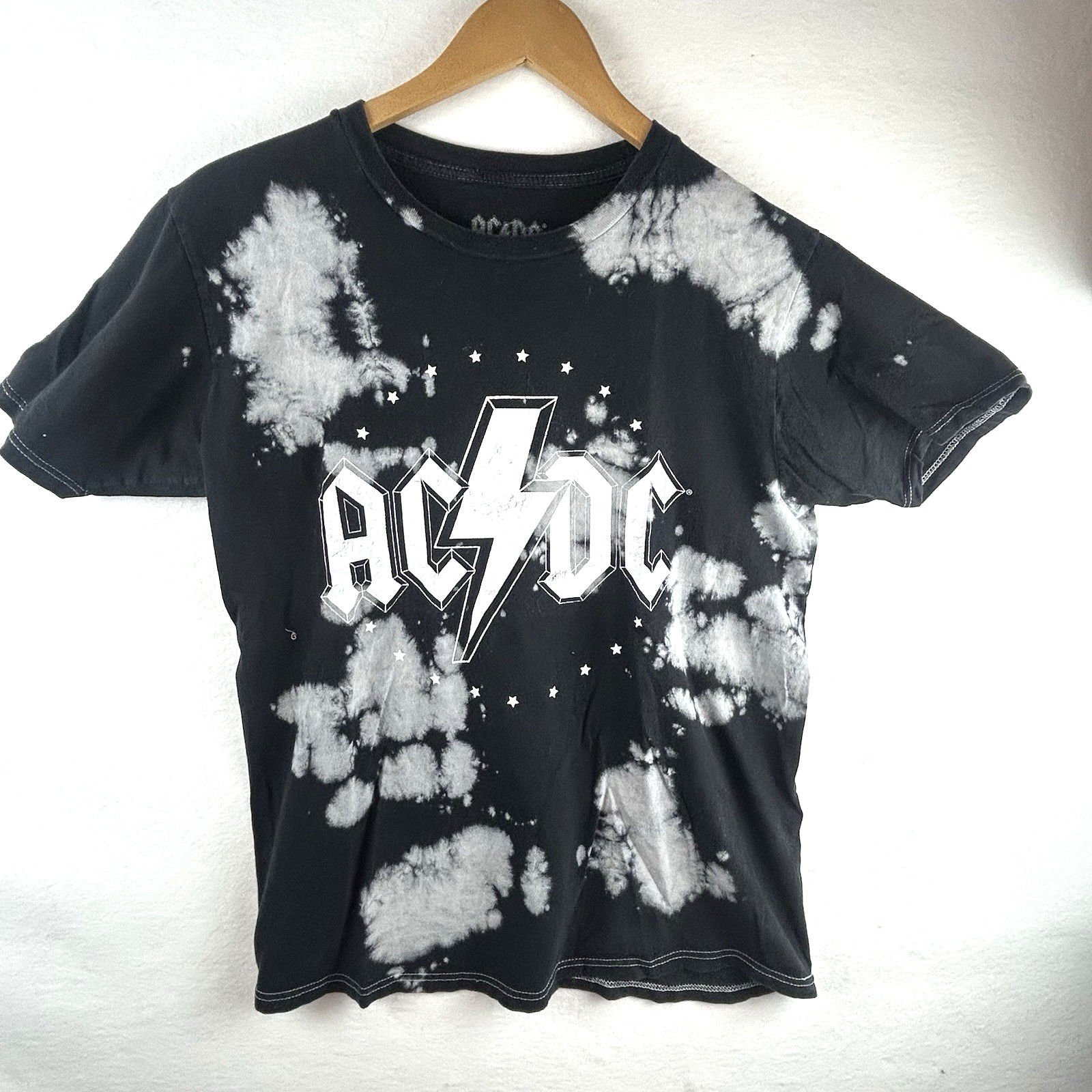 AC DC Black & White Acid Wash T-Shirt 2023 Perryscope Production Size M Cotton