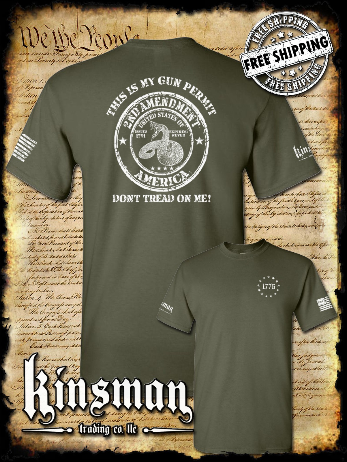 This Is My GUN PERMIT Don’t Tread on Me 2nd Amendment T-Shirt Firearm Rights USA