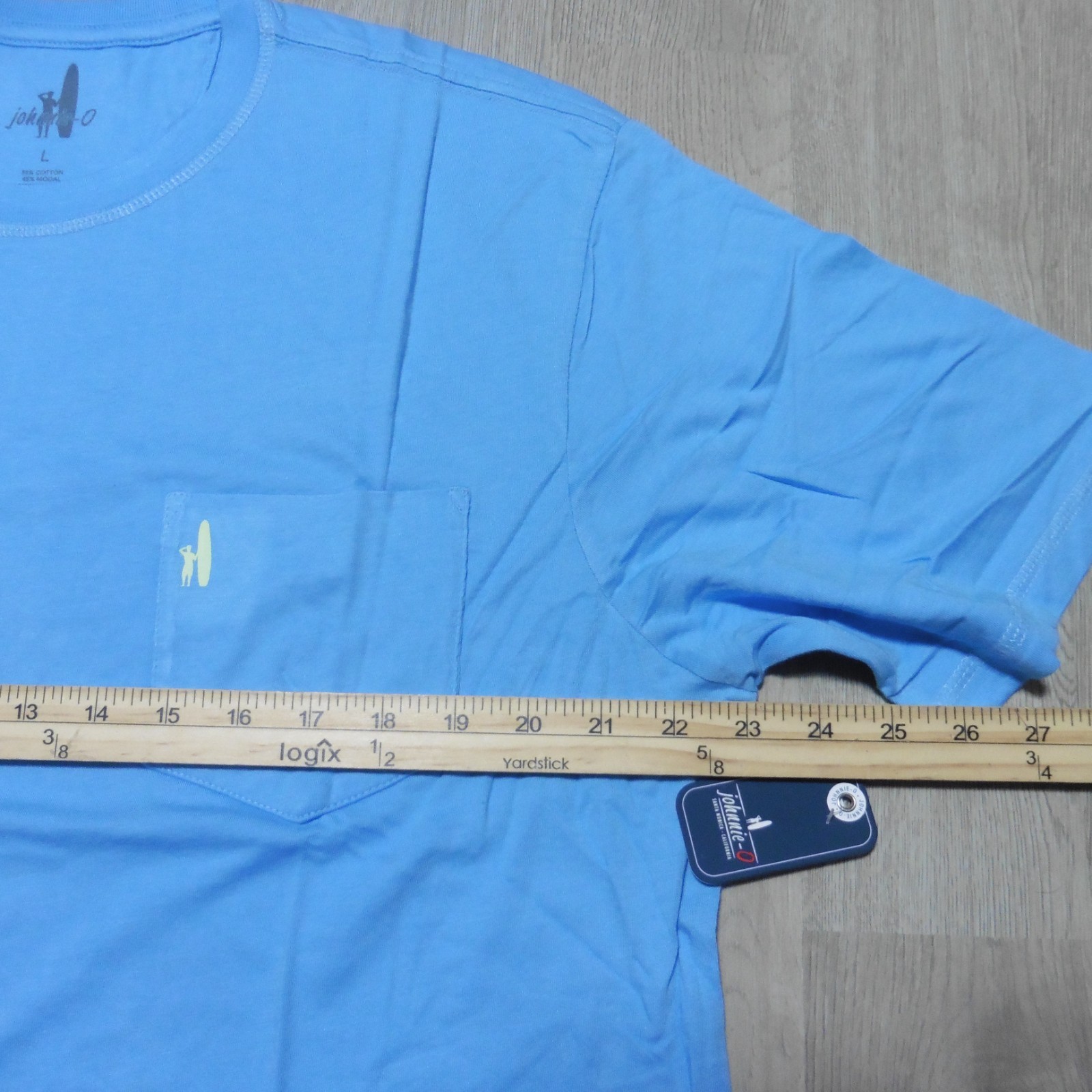 JOHNNIE O Mens L LARGE T SHIRT MALIBLU PALM PARADISE GOLF AQUA DALE 2.0 TEE