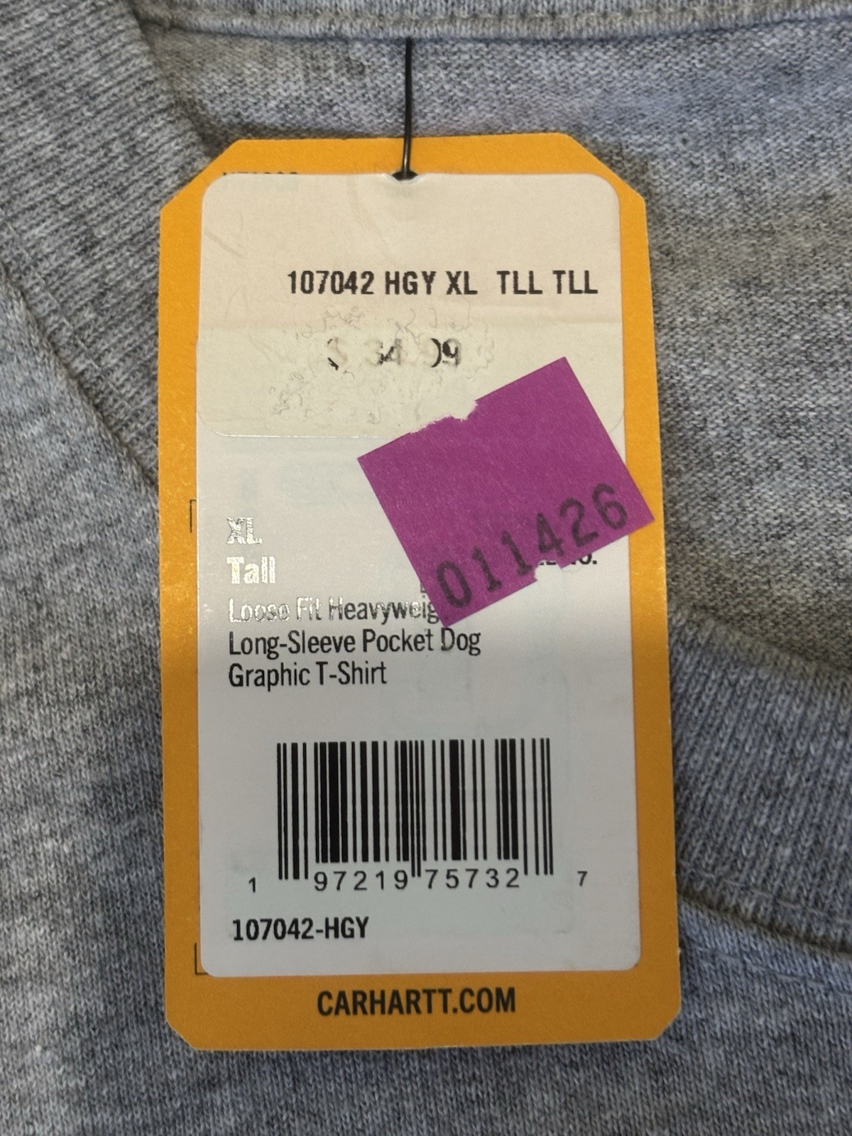 Carhartt Loose Fit Heavyweight Long-Sleeve Pocket Dog Graphic T-Shirt Gray XL