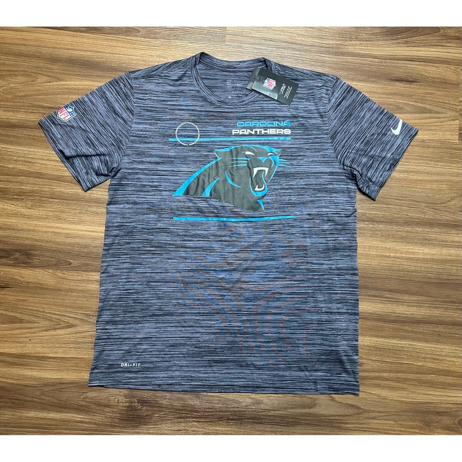 Nike Carolina Panthers NFL Mens Dri-FIT Space Dye Shirt Black Blue Sz L NEW
