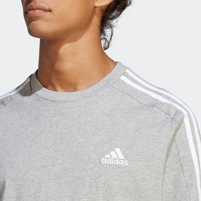 adidas Men’s Essentials Single Jersey 3-Stripes T-Shirt – Medium Grey, K2(B451T)