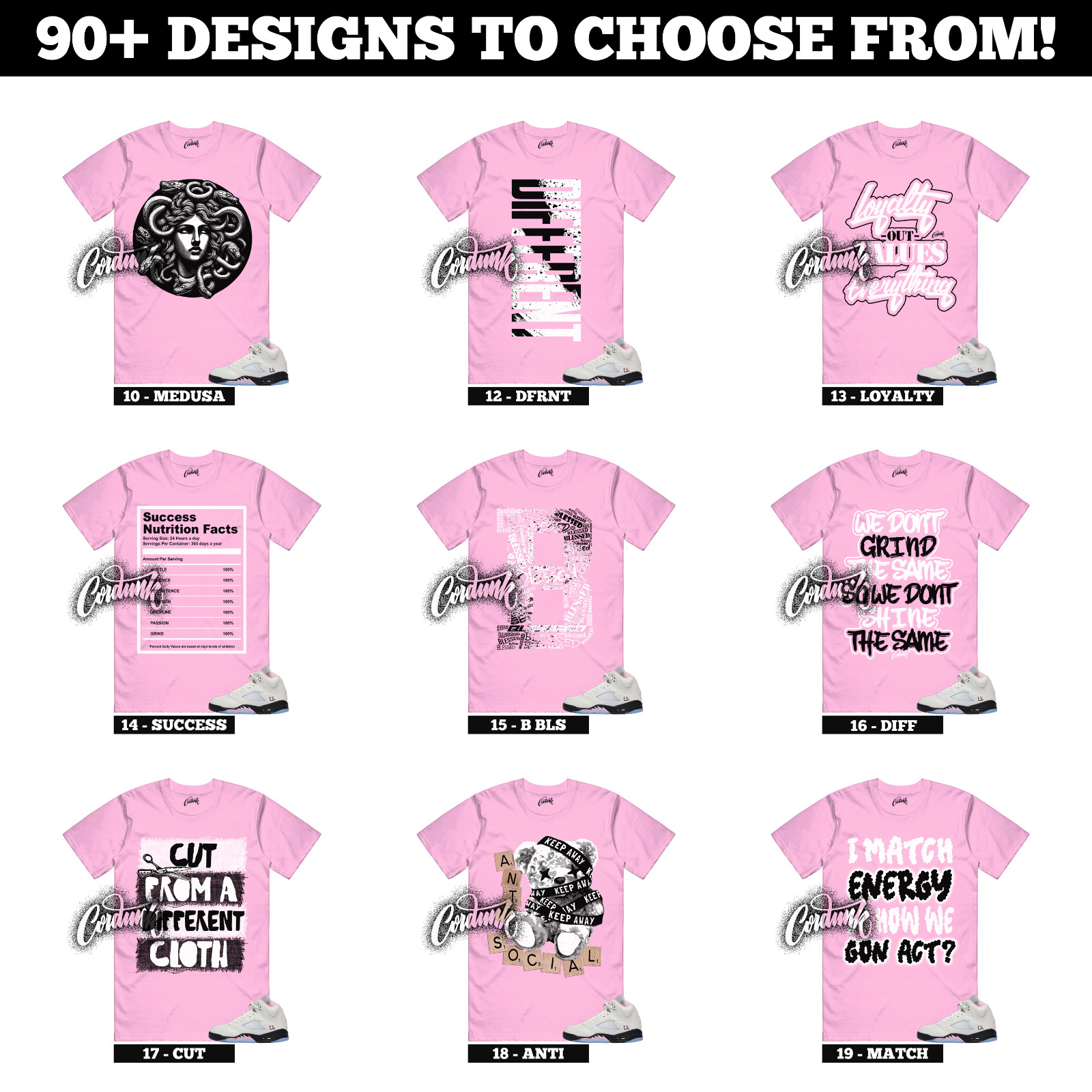 5 Medium Soft Pink White Black Foam Triple Sneaker T Shirt