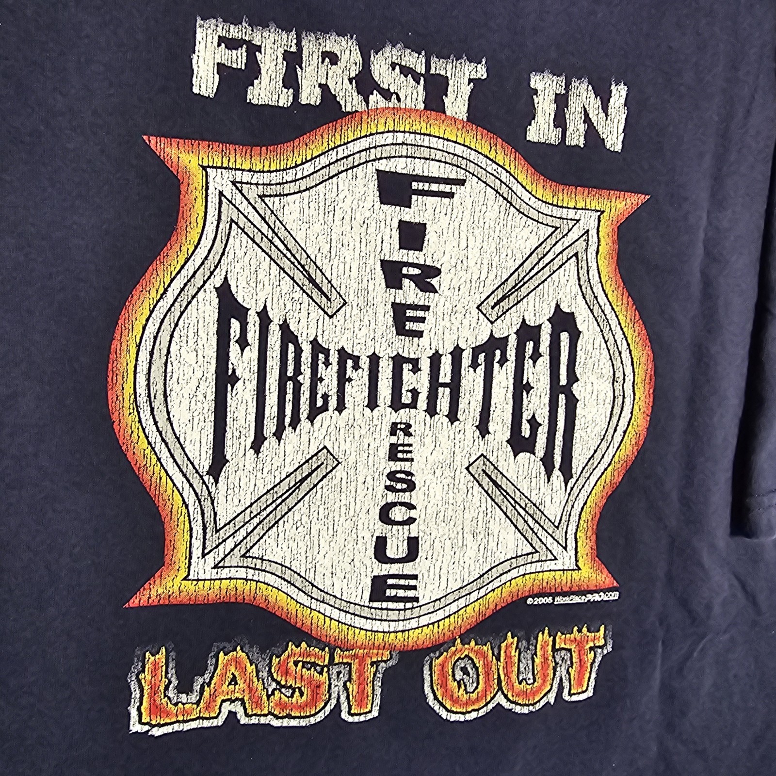 Vintage Y2k Firefighter First In Last Out T-shirt Mens L Grunge Cali Skate 2005