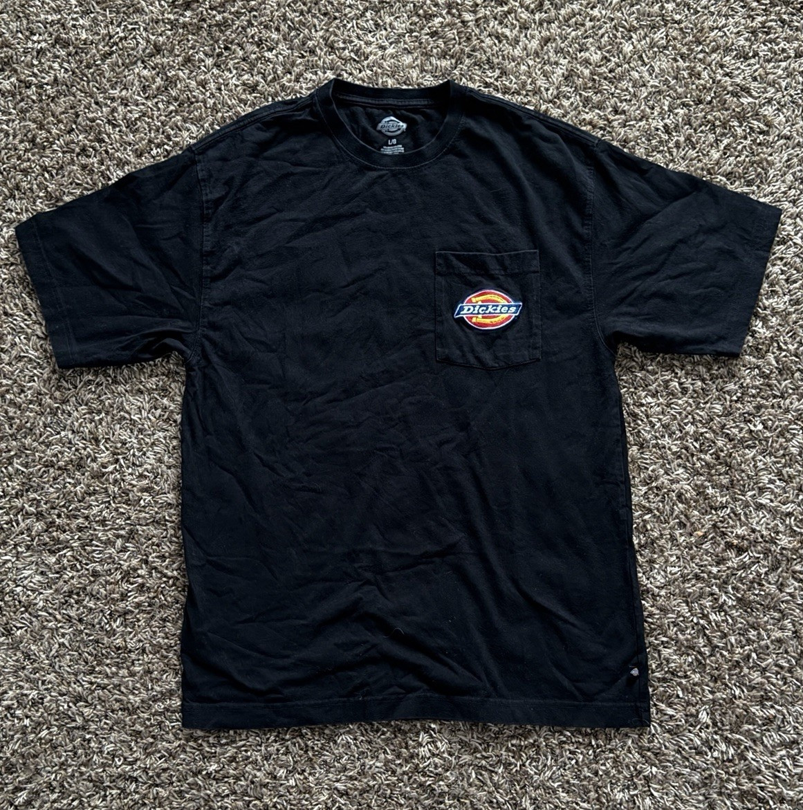 Dickies Men’s Black Cotton Knit Crew Neck Short Sleeve Pocket Logo T-Shirt L