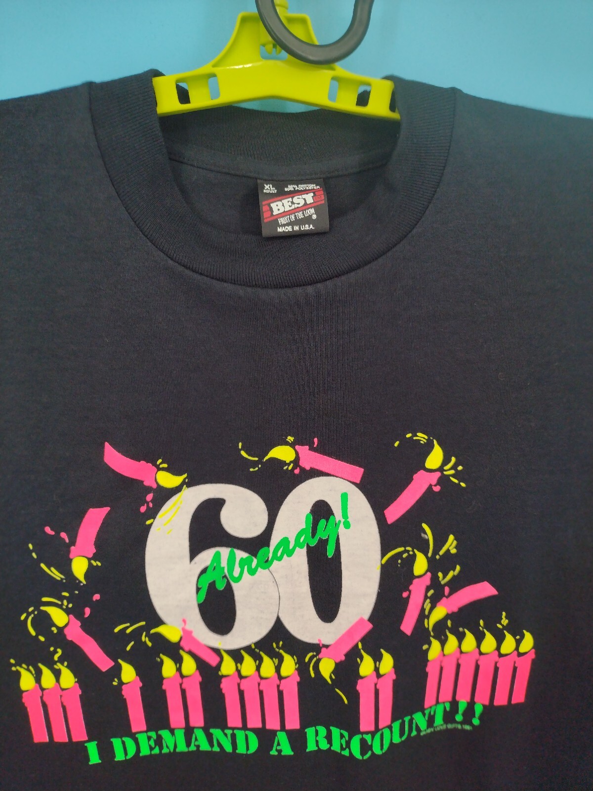 VTG Fruit Of Loom BEST Shirt Adult XL Black USA Made Single Stitch Tee 60th 90s