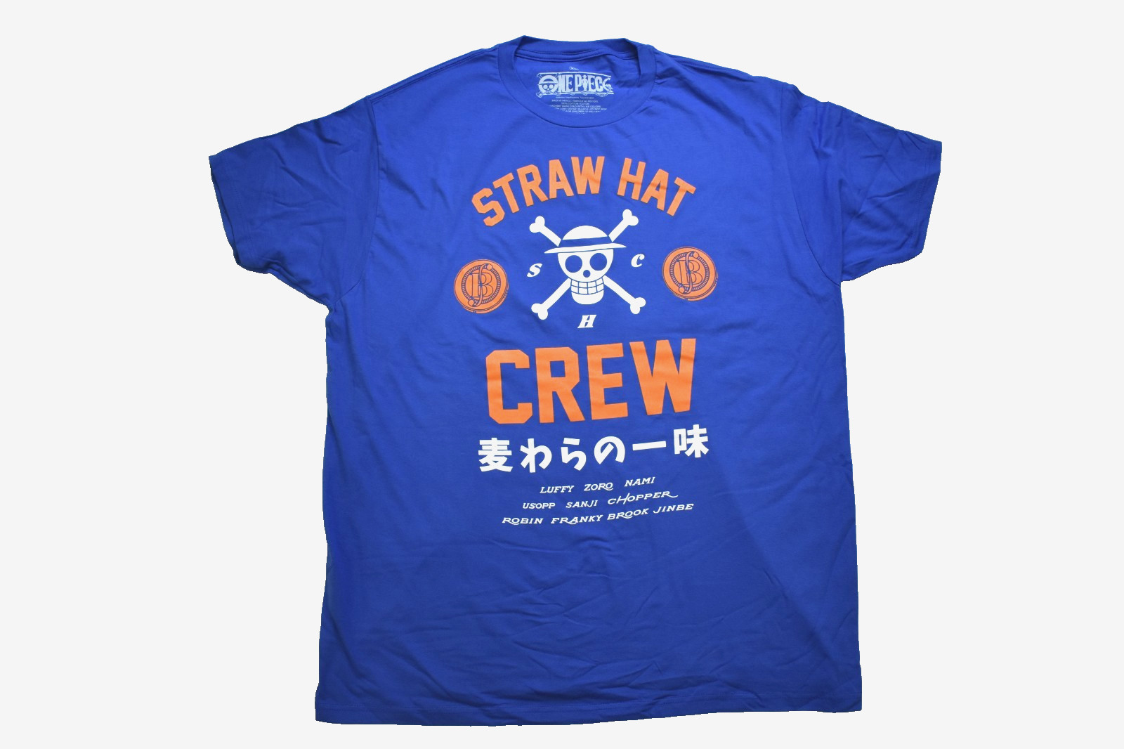 One Piece Skull Logo Straw Hat Crew Mens Blue Shirt New Small