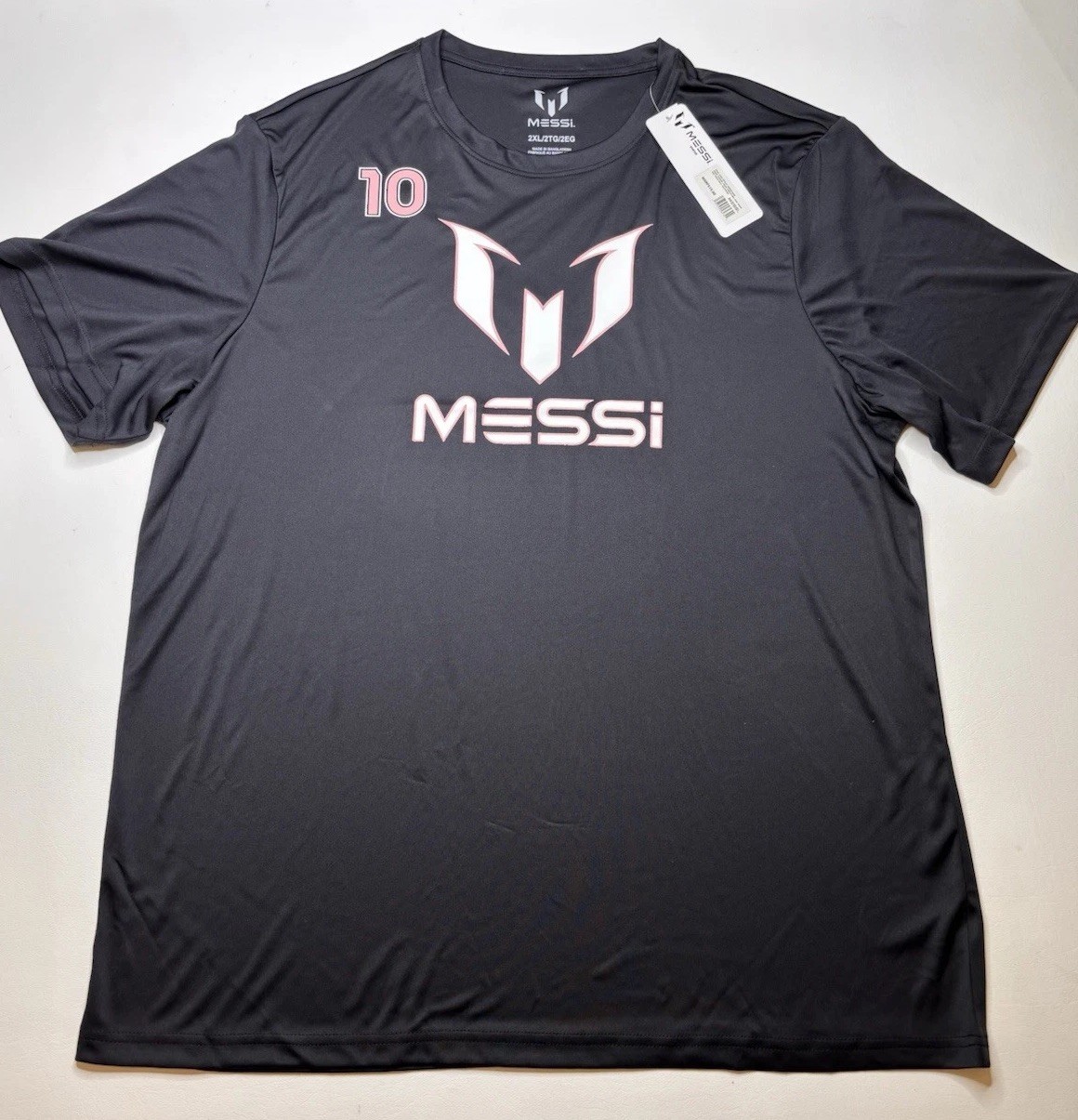 NWT Messi Mens Black Lionel Messi Short Sleeve Athletic Jersey Tee Shirt 2XL