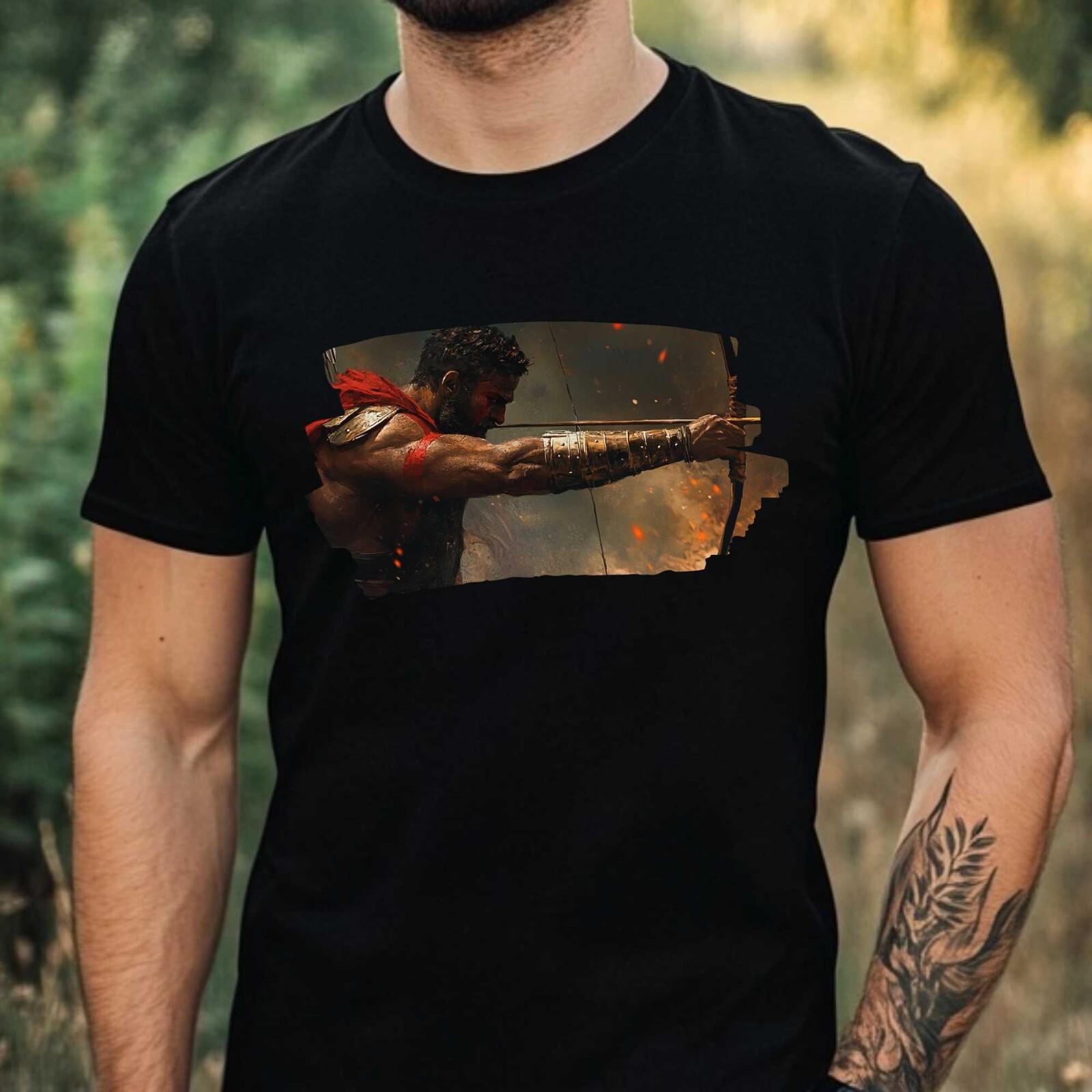 Mens Achilles Warrior Motif Cotton T-Shirt Size XS to 5XL