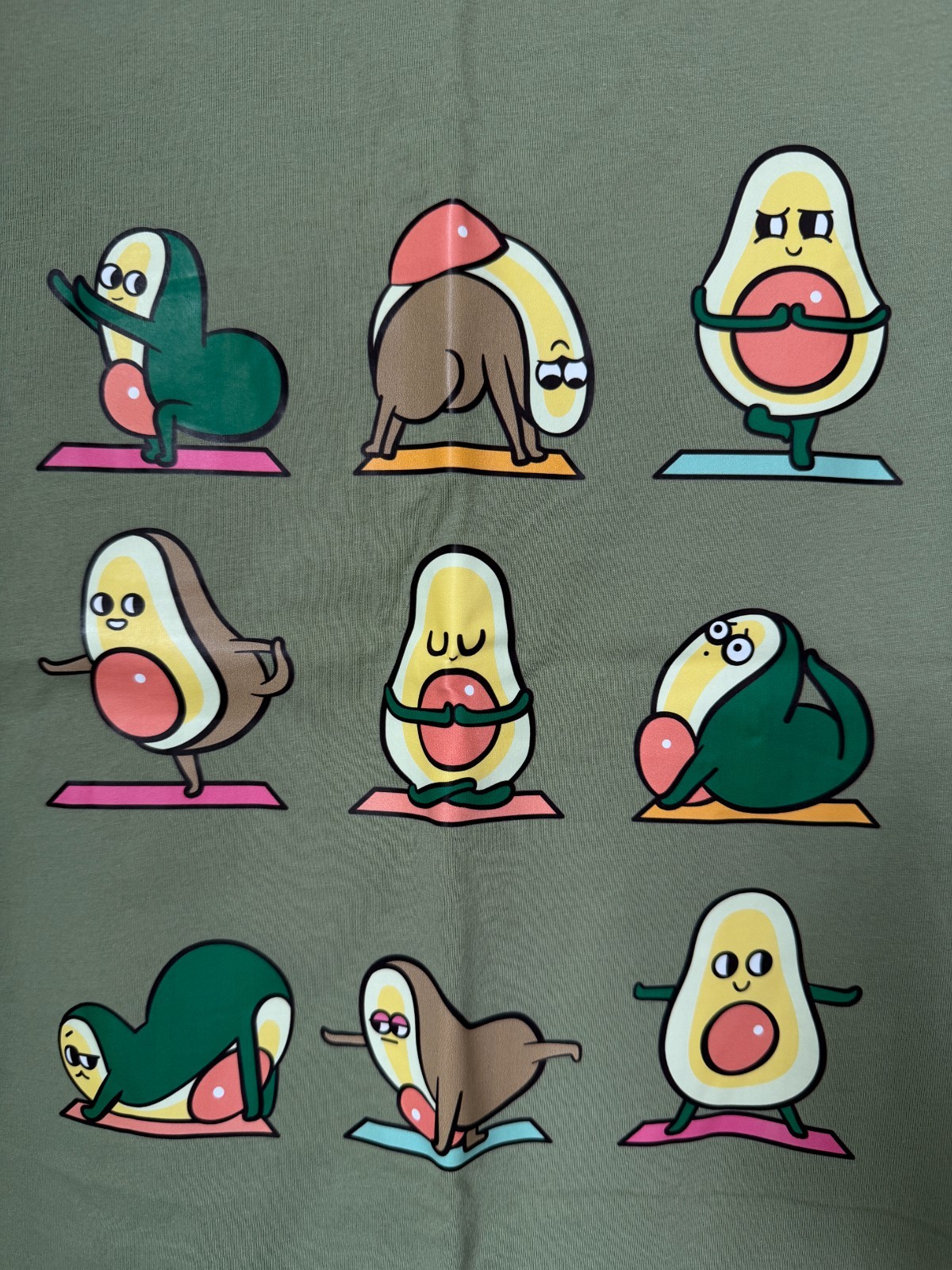 Women’s Olive Green Avocado Yoga Graphic T-Shirt Crew Neck Short Sleeve Tee