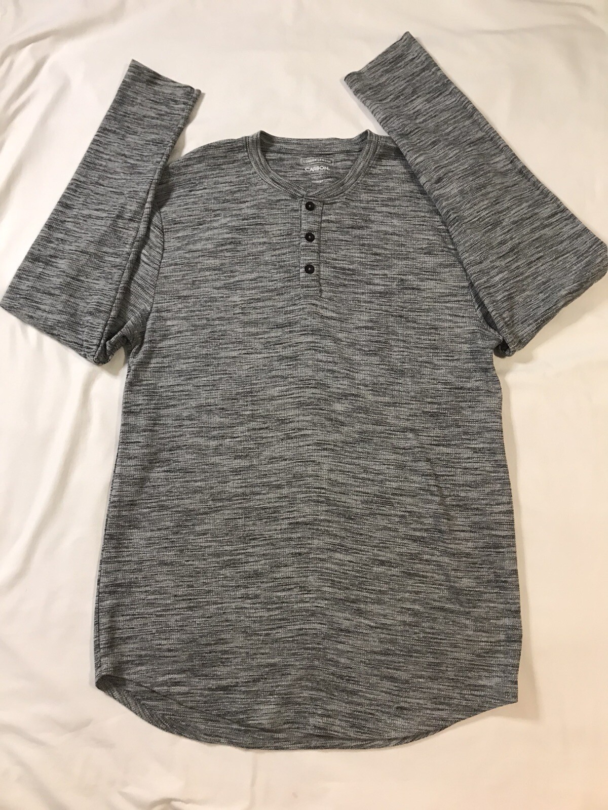 Carbon Shirt Mens 2XL (Acutal Large) Gray Longer Length Henley Waffle Knit
