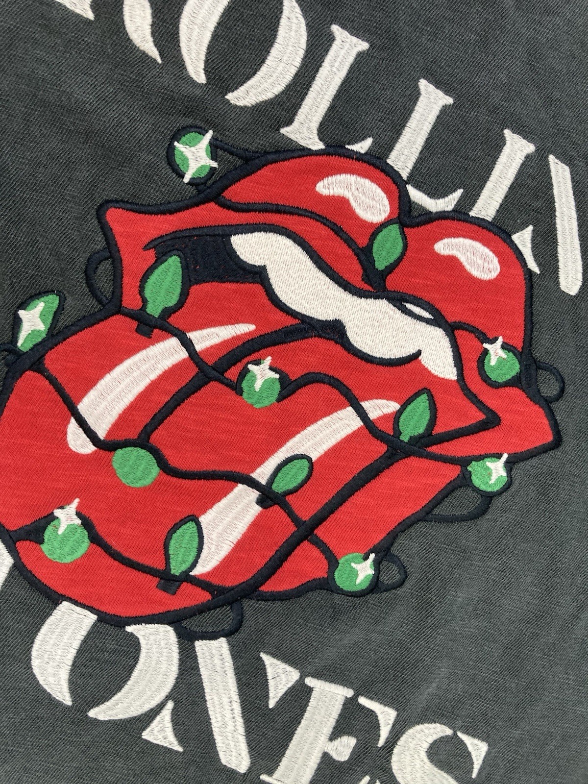 Lucky Brand Rolling Stones Christmas Embroidered T-shirt Men Small Black $49.50