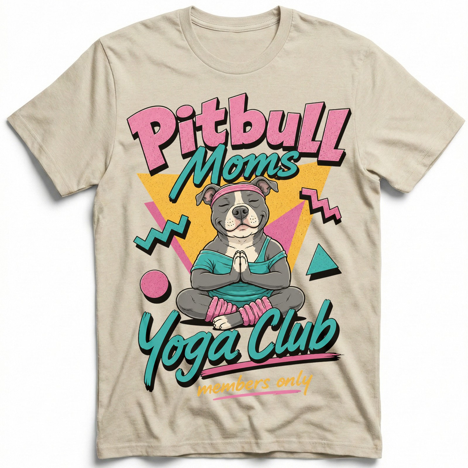 Pitbull Moms Yoga Club Geometric Retro Pink Lover T-Shirt Namaste Puppy Tee