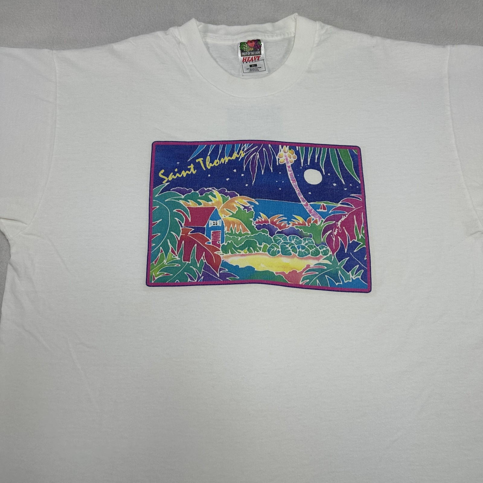 Vintage Saint Thomas Shirt Mens XL White Tropical Graphic Fruit Of The Loom 90s