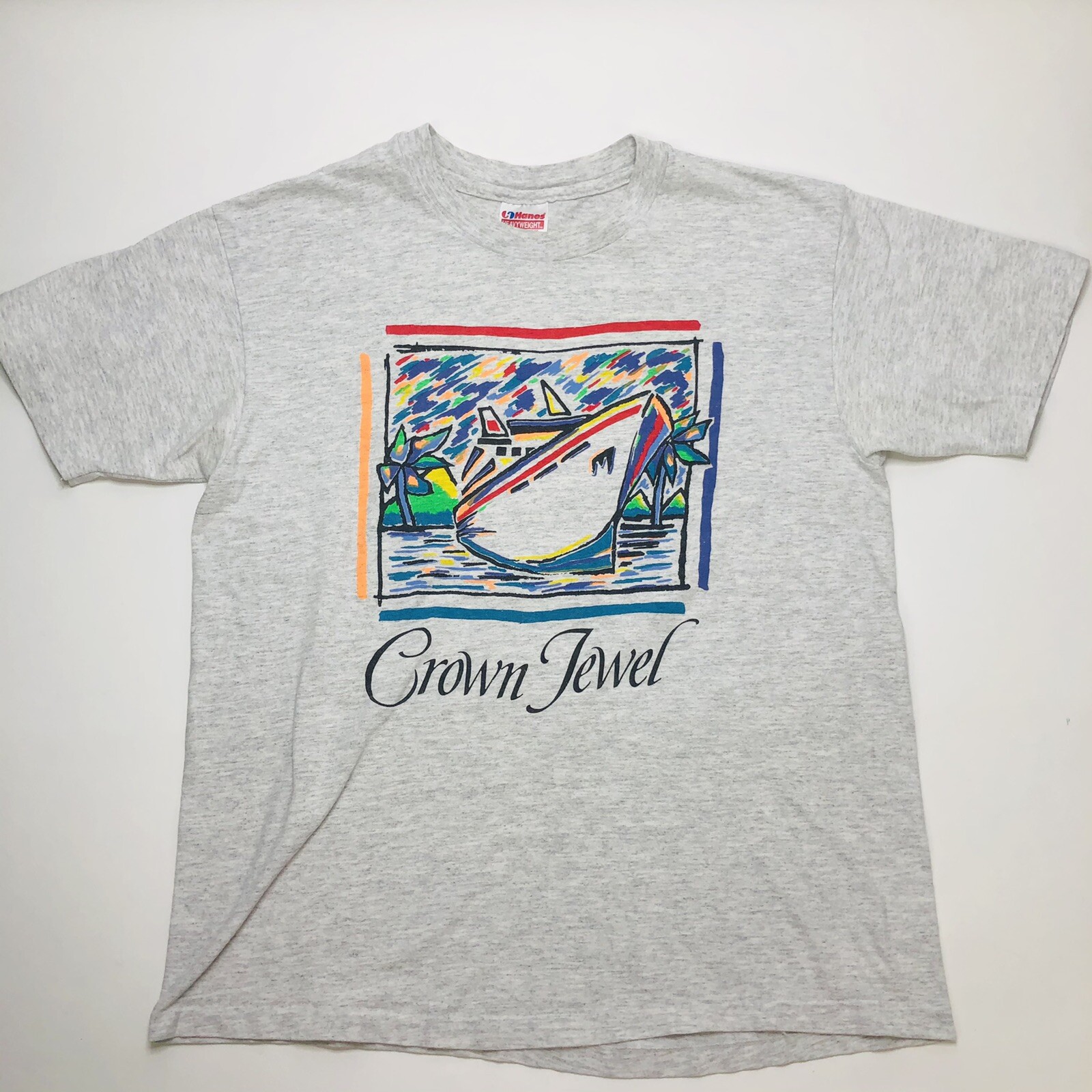 Vintage Gray Single Stich Crown Jewel Cruise Ship Boat Yacht T Shirt Mens Size L