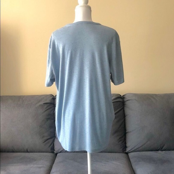 T&B Blue Cotton Polyester Blend Button Front Short Sleeve Relaxed Fit Mens Tee L