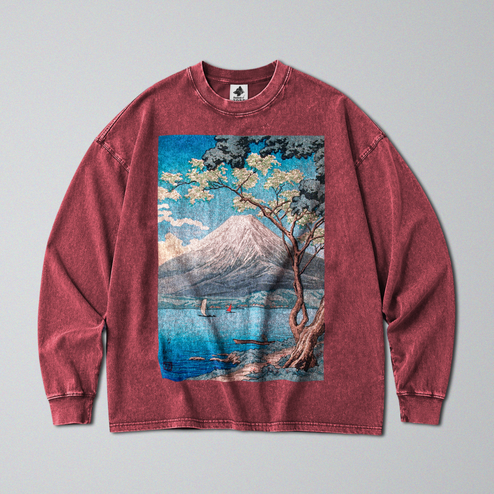 100% Cotton Long Sleeve Tee – Retro Oversized Fit – Unisex – Japan’s Mt Fuji