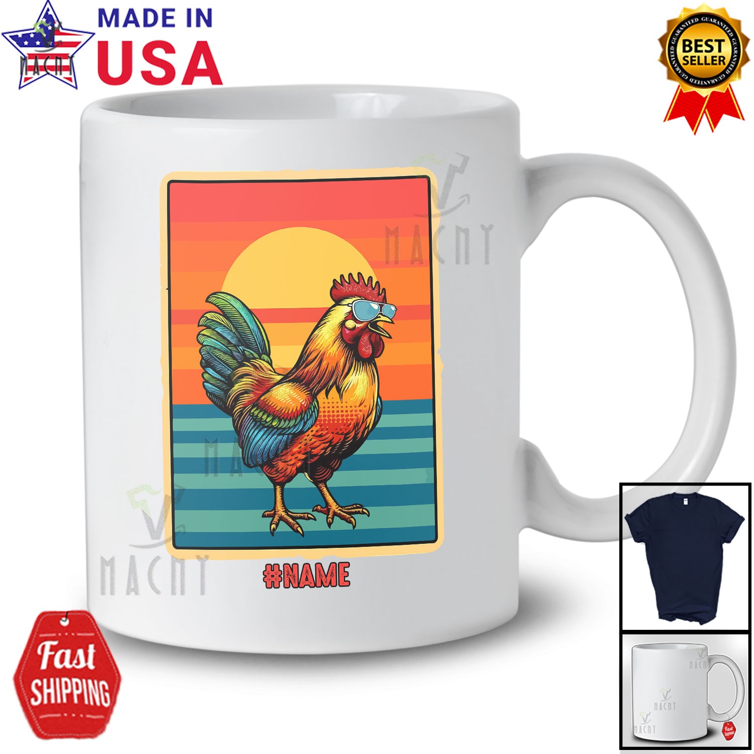 Custom Name Retro Chicken Sunglasses 70s 80s 90s; Lovely Summer Chicken T-Shirt