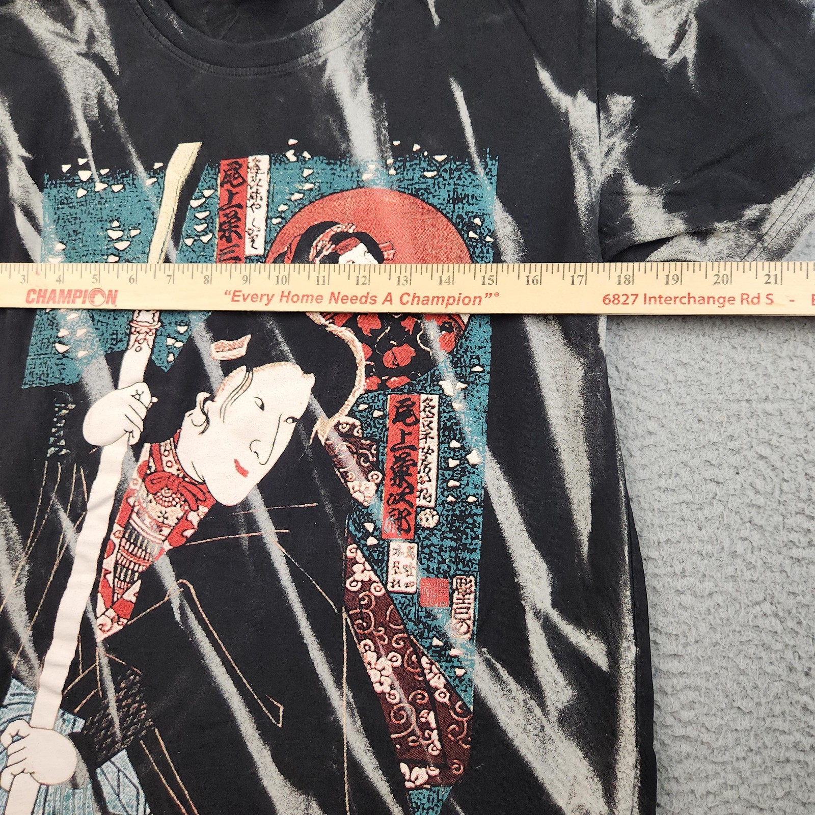 Samurai Ukiyo-e Shirt Mens Medium Black Tie Dye Japanese Art Graphic Tee