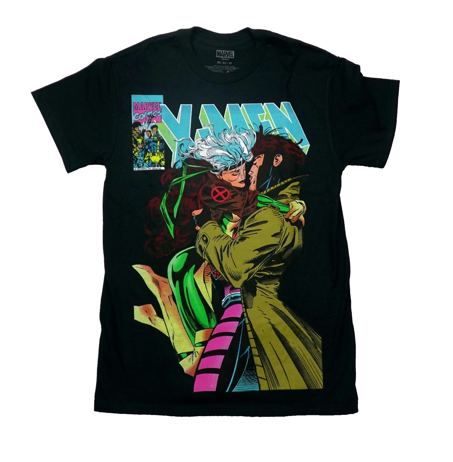 X-Men New Adult T-Shirt – Rogue and Gambit Kissing Under Name