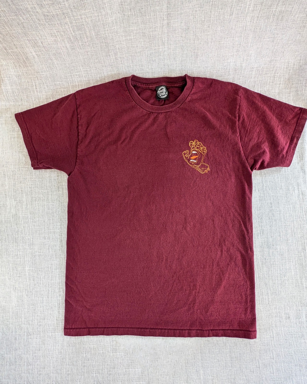 Santa Cruz Mens Burgundy Screaming Hand Graphic Short Sleeve Skateboarding Shirt