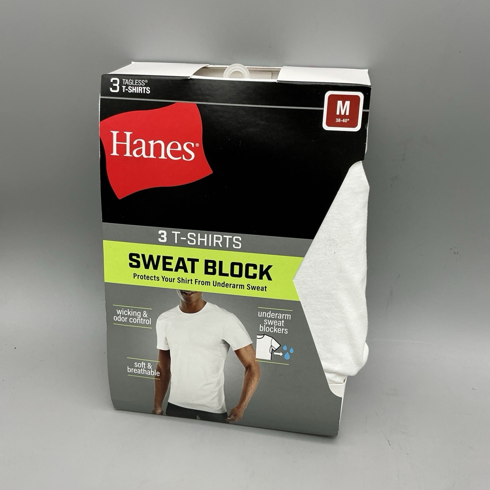 Hanes Mens Short Sleeve White T-Shirts 3 Pack Sweat Block Size Medium New