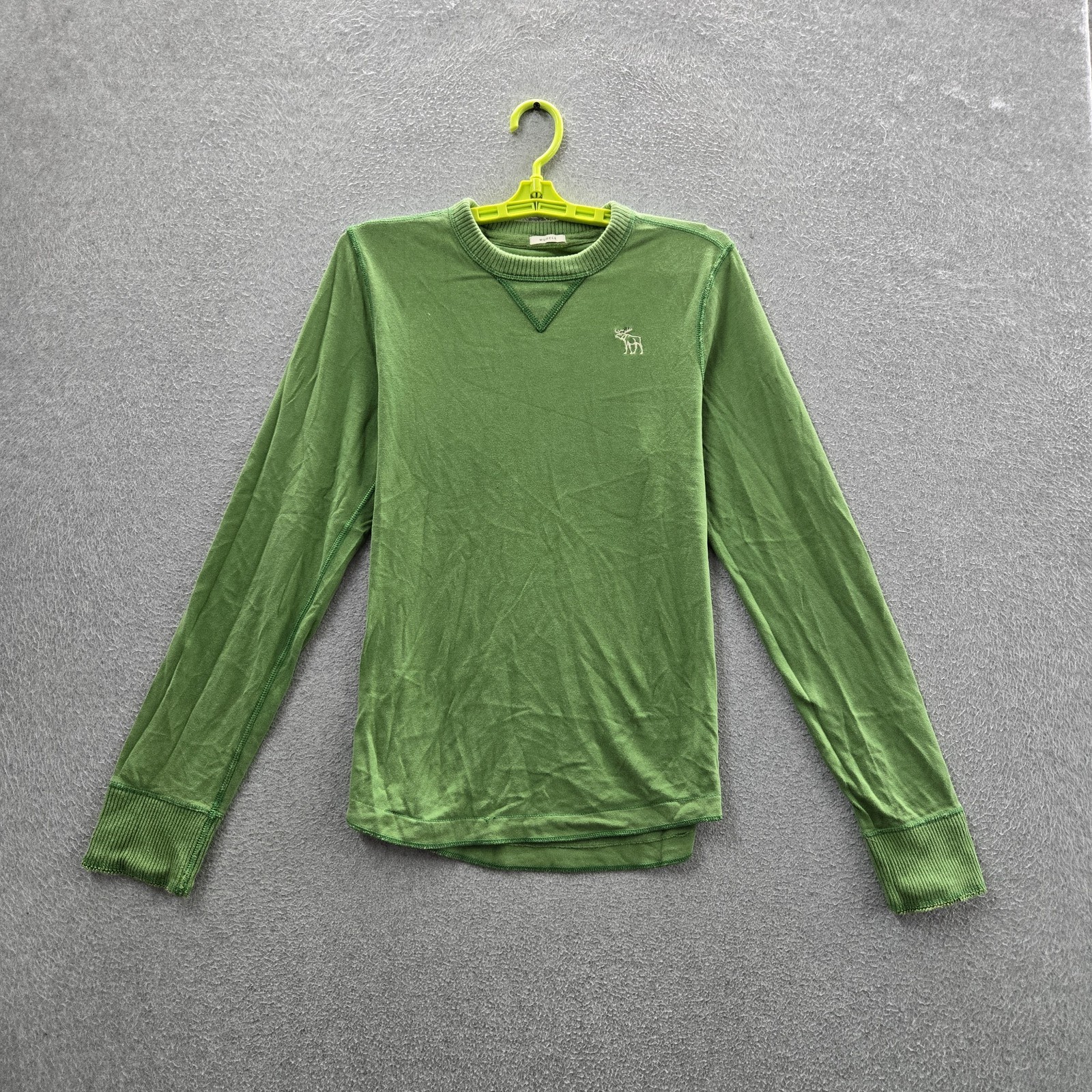 Abercrombie & Fitch Men Shirt S Green Embroidered Y2K Muscle Logo Long Sleeve