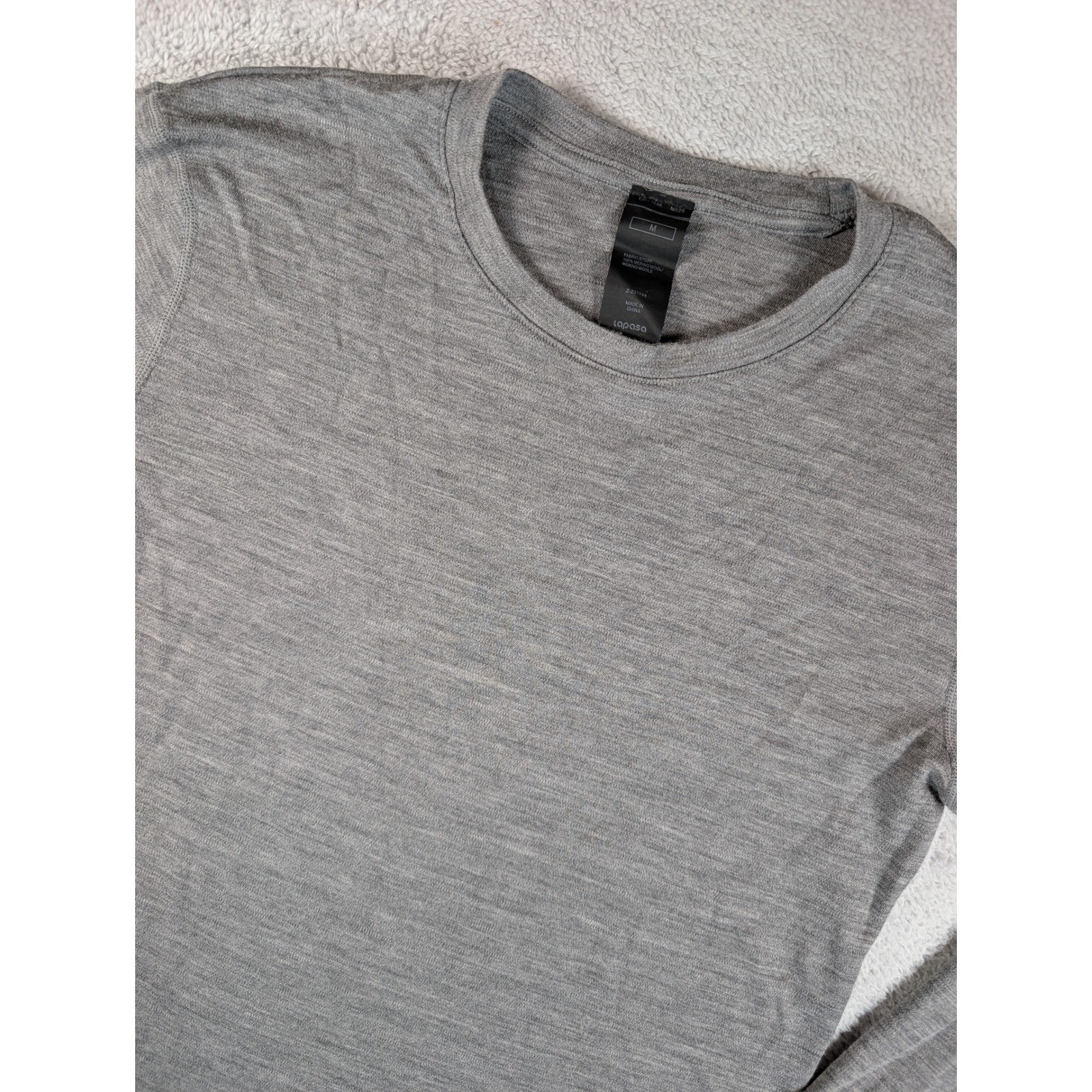 Lapasa Mens 100% Merino Wool Thermal Base Layer Long Sleeve Shirt Grey Size M